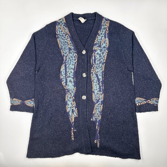 Vtg Koos Of Course Silk Cardigan 2XL Oversized Blue Wearable Art to Wear Jacket - Picture 1 of 12